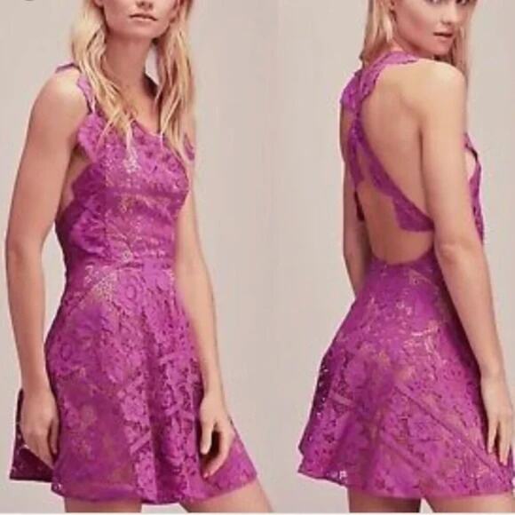 For Love And Lemons Dresses & Skirts - For Love and Lemons Gianna Apron Lace Crossback Dress Purple Size‎ XS NWT